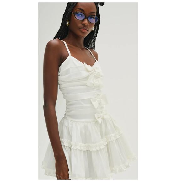 For Love & Lemons Whipped Cream Bow Detail Taffeta Minidress Size Small - Picture 6 of 16